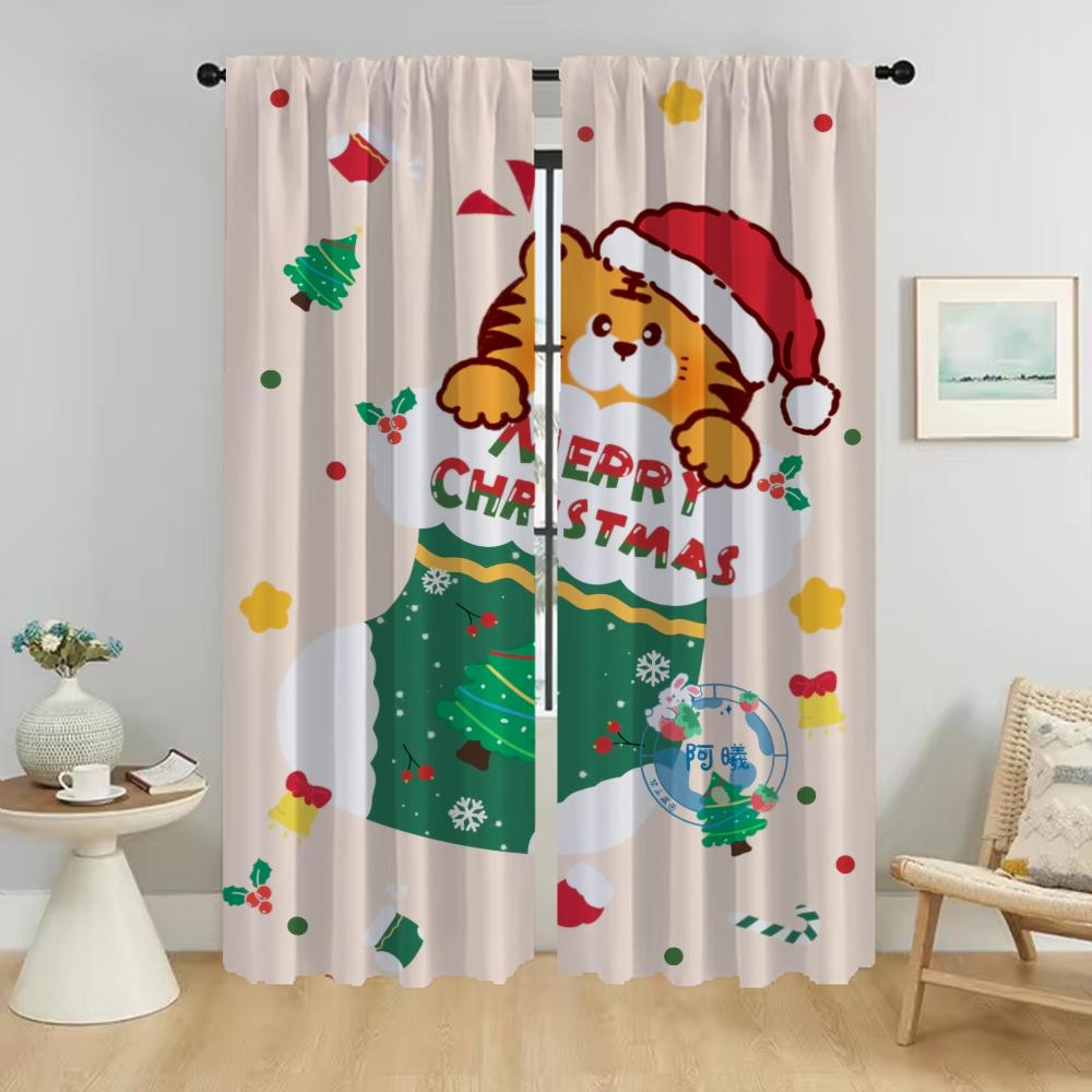 Christmas Home Interior Curtains for Camera Shades Halloween Decoration Window Curtain for Room 2 Panel Partition Living Kitchen