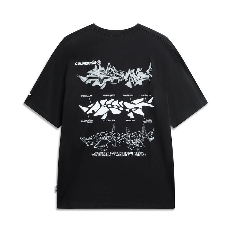 Li Ning Outdoor CF Tracing Loose Fit Crew Neck T Shirt Unisex Black ATSW051-2