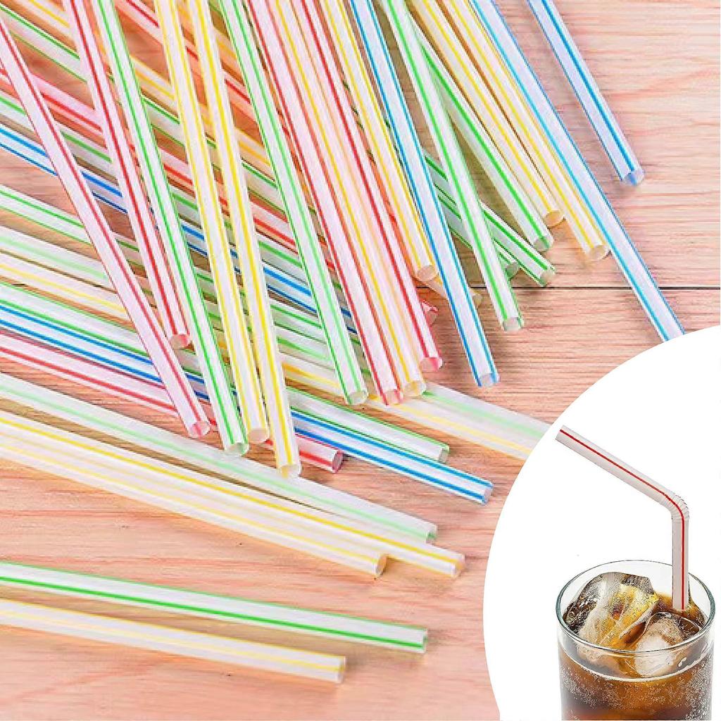 Plastic Straws, 250 Packs of Straws Drinking Plastic Straws Reusable Curly Straws Reusable Straw Multicolor Striped