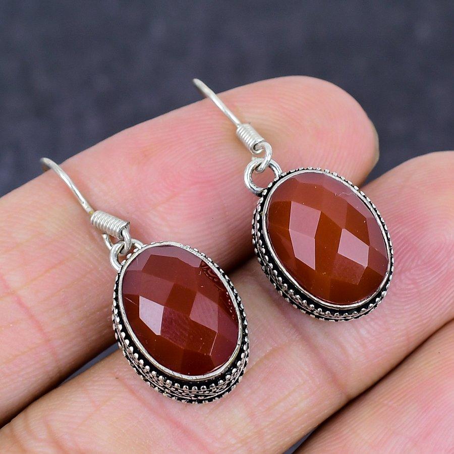 Carnelian Gemstone Handmade 925 Sterling Silver Jewelry Earring 1.38" J1c61
