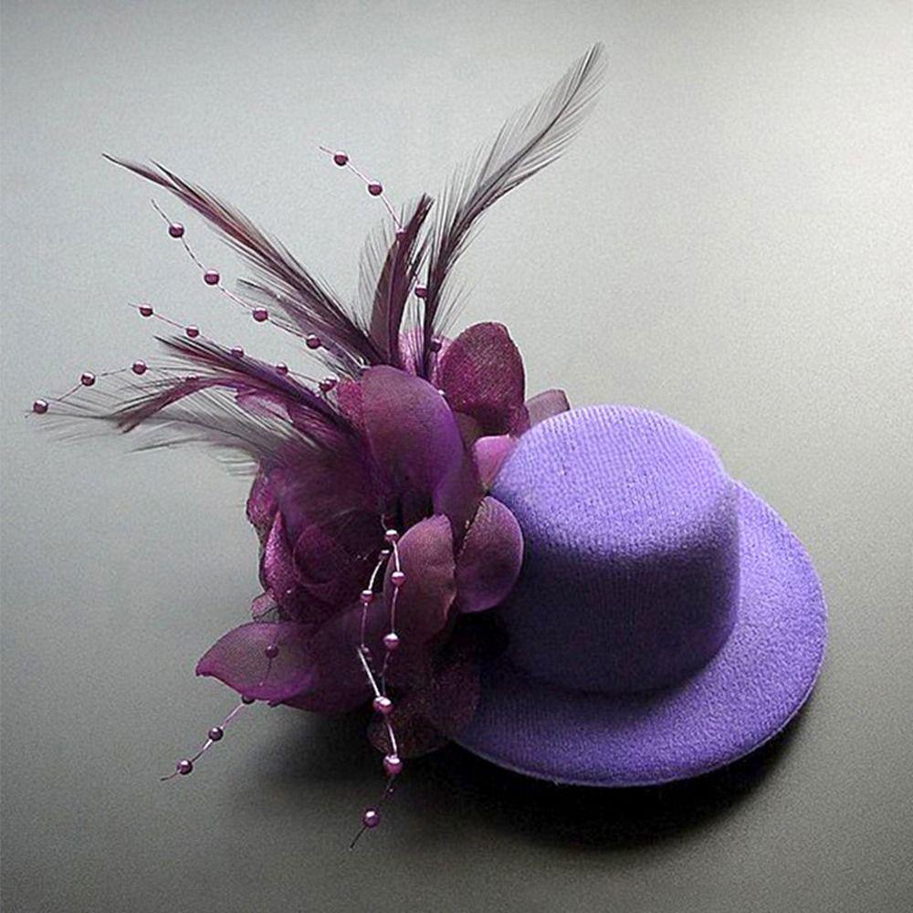 Cappellino a Pillbox con Fiore e Piume 13cm Cappellini da Cocktail Moda Acconciature per Feste da Tè Fiori per Capelli Festa