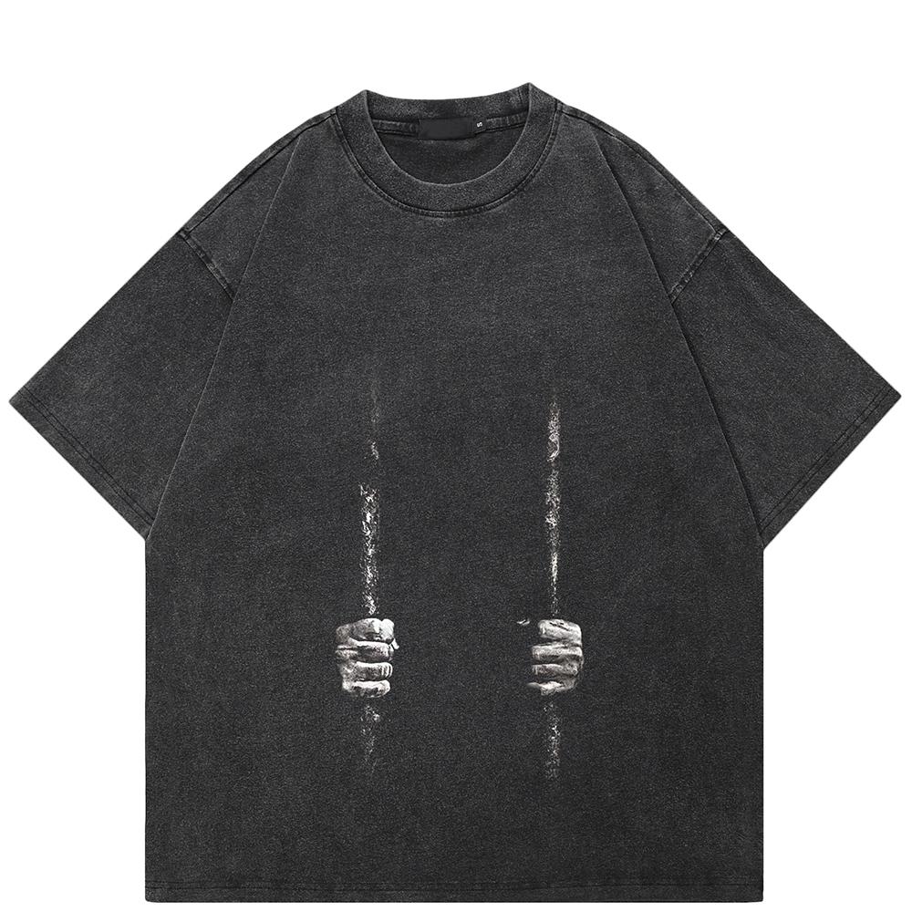 Streetwear Funny Graphic T-Shirt Cotton Washed Black Tshirt Unisex Tops Tees Short Sleeves T Shirt