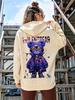 American Street Style Purple Sunglasses Small Bear Print Hooded Sweatshirt Oversized Loose Long-sleeved Casual T-shirt
