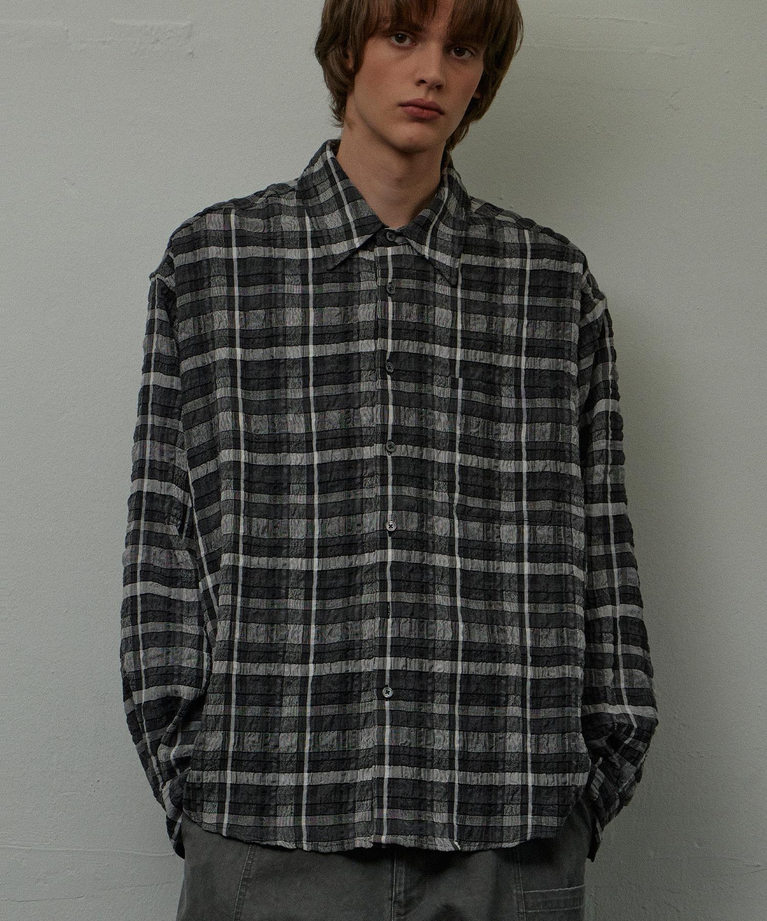 Le Ab Pier Wave Oversized Check Shirt Black Black/M