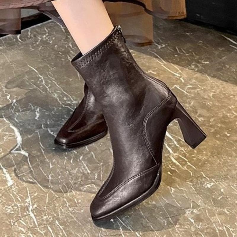 Women's High Heels 2026 Autumn Winter New Vintage Chunky Heel Short Boots Comfortable Height Increase Waterproof Fashion Boots