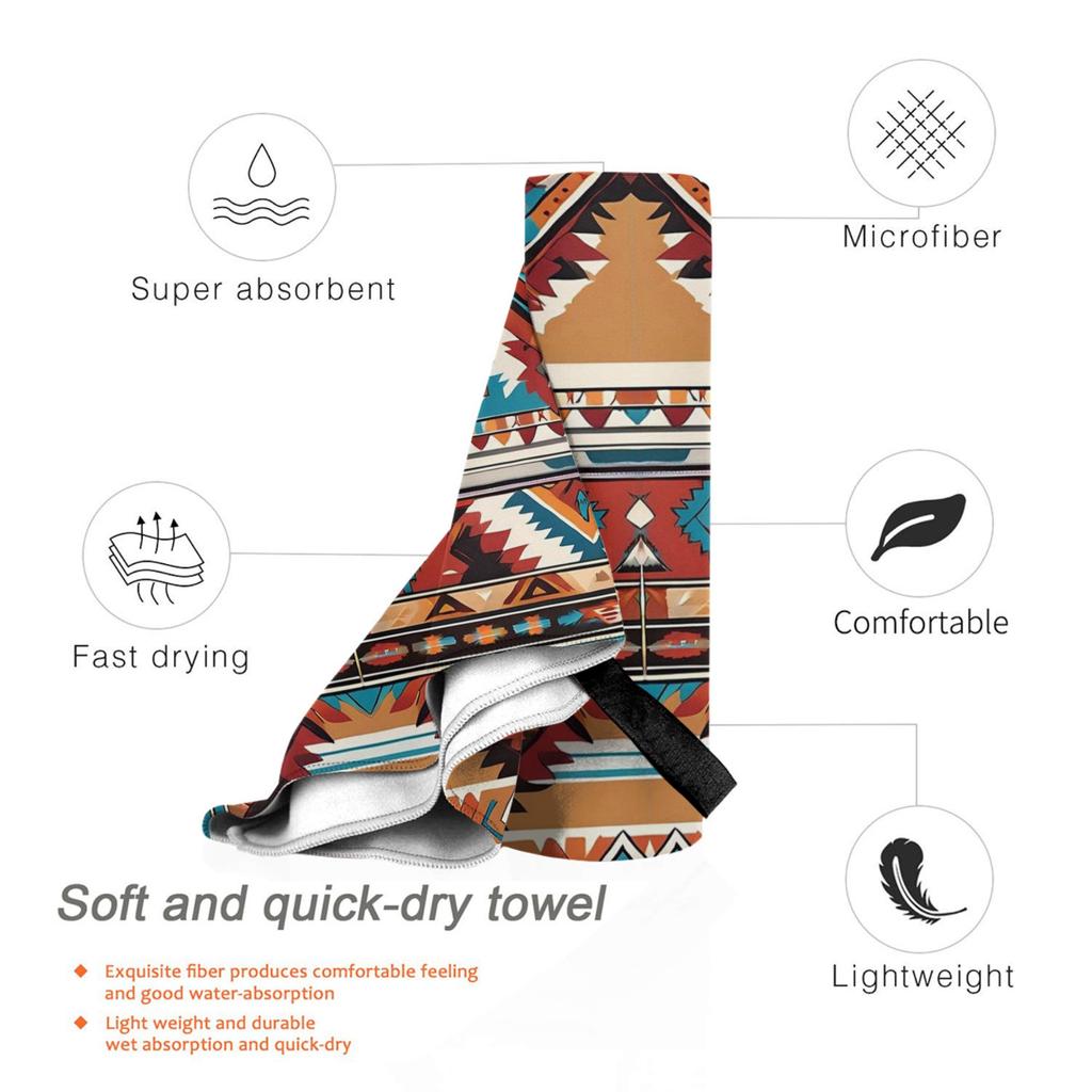 Navajo Watercolor Pattern Beach Towel Soft Microfiber Quick Dry Absorbent Quick Towels For Swimming