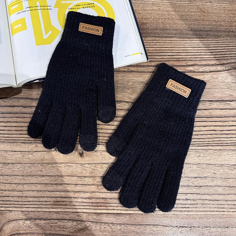 Knit Fleece Warm Touchscreen Gloves For Men Fashionable For Winter Commuting чёрный