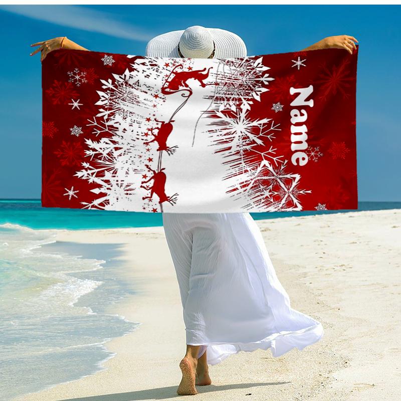 Custom Name Ultra-Soft Beach Towel with Christmas reindeer Theme,Ideal for Pool - Camping, Diving - Perfect Travel Essential, Vibrant Beach Towel.