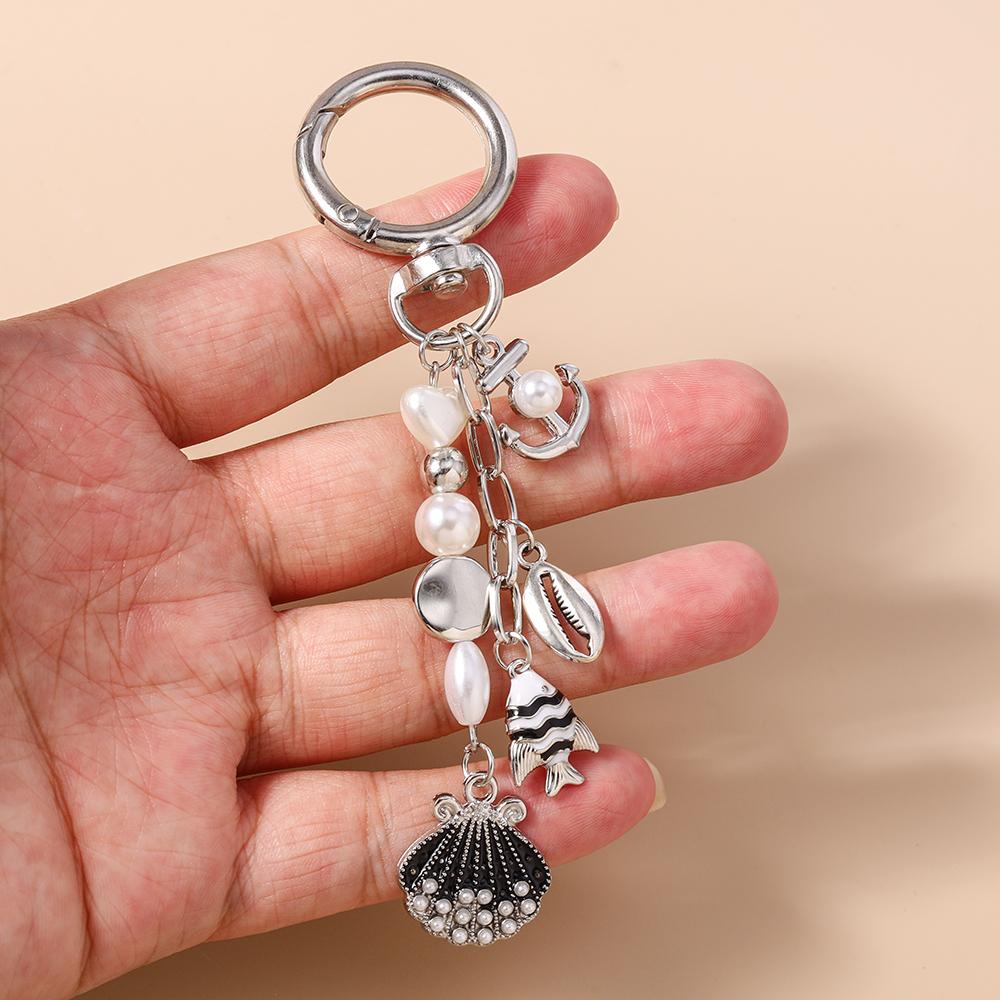 New Summer Beach Conch Shell Keychain Pearl Beads Key Ring Pendants for Women Girls Handbag DIY Key Chain Jewelry Gifts
