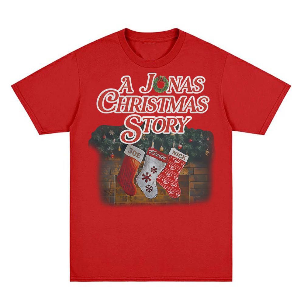 

A Jonas Christmas Story Tee 2025 Jonas Band s Same Style Tee-shirt Harajuku High Quality 100% Cotton Christmas Day Costumes XXL красный
