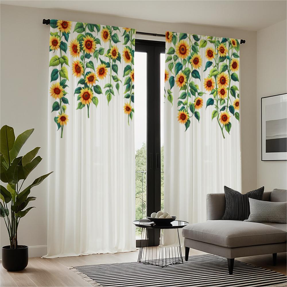 Piece Set High Definition Digital Printed Curtainwatercolor Sunflower Vine Pattern Curtain Designhome Decoration Style Polyester