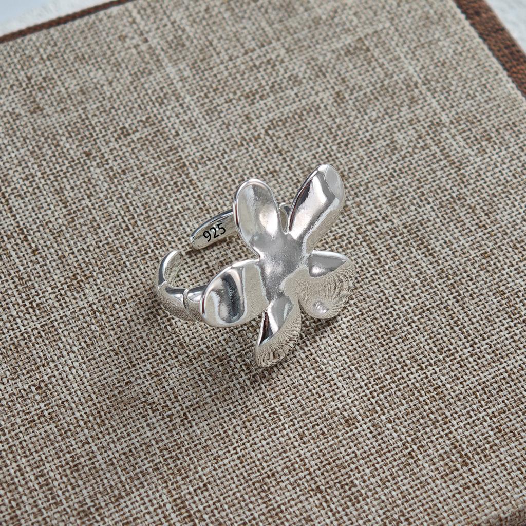 Sam Panda 925 Silver Simple Ring For Women Fine Jewelry Finger Adjustable Open Vintage Big Ball Ring For Party Birthday