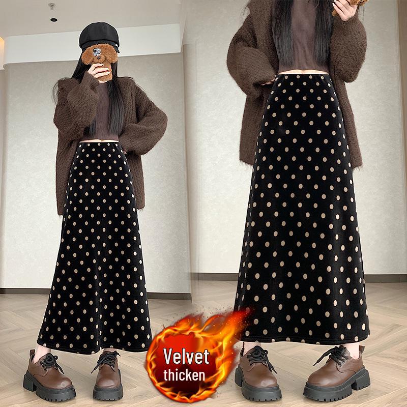 

High-Grade Velvet Slim-Fit Midi Skirt: Women s Winter A-Line, Elastic Waist, Hip-Hugging, Warm, Versatile Small