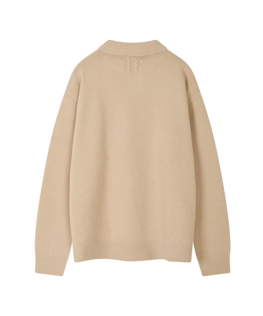 COFWI Wool Button Knit Polo Shirt Beige