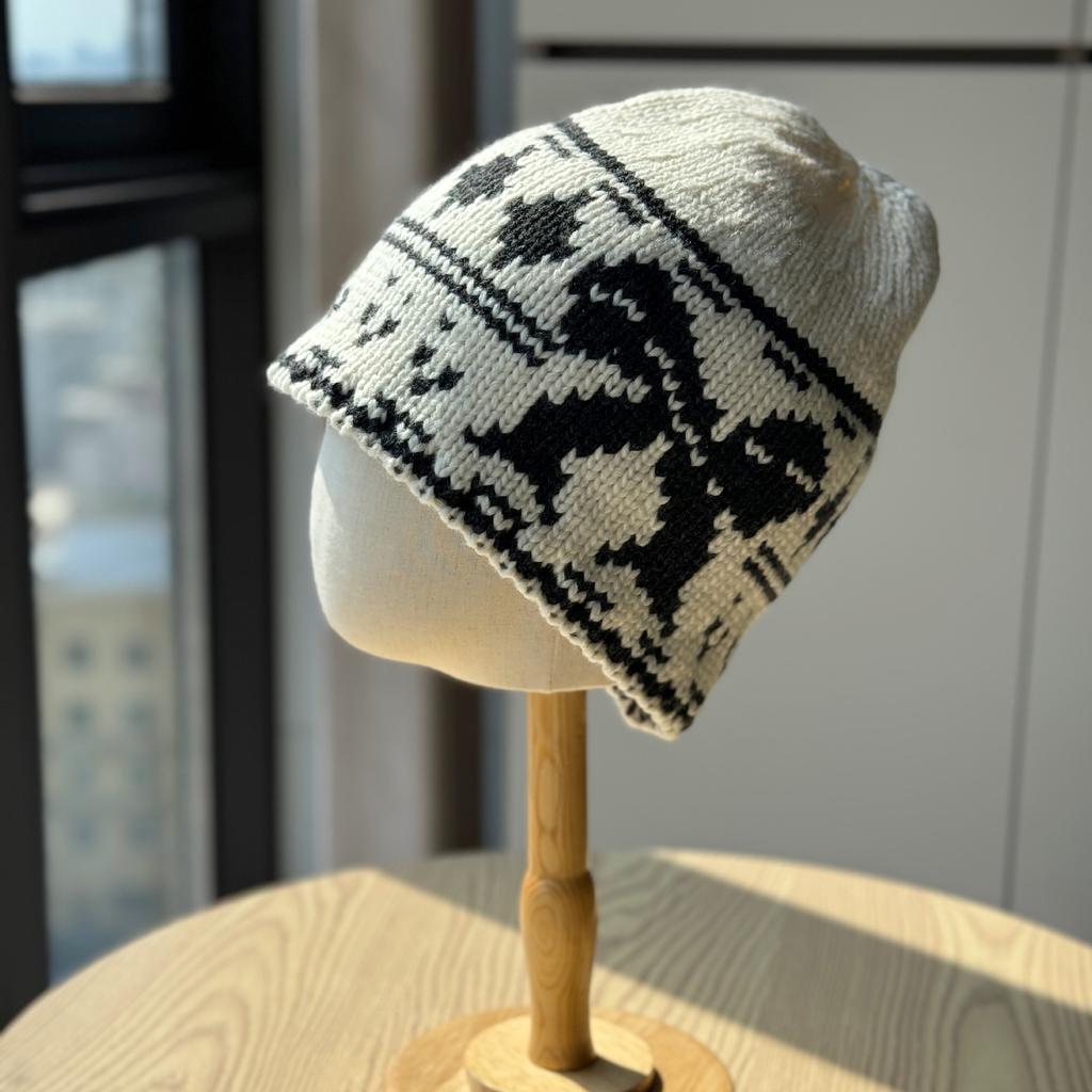 Fair Isle Bow Jacquard Lazy Wool Knitted Cold Hat for Women Korean Version Sweet and Cute Winter Ear Protection Knitted Beanie