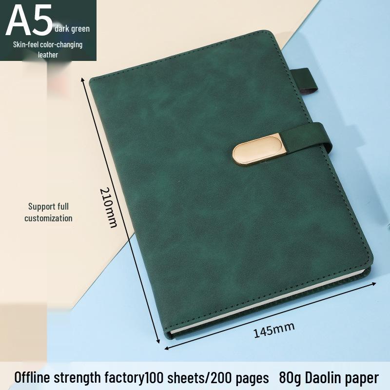 Simple Fresh Round Buckle A5 Thickened Notebook - Trendy Business & Student Diary A5 темно-зеленого