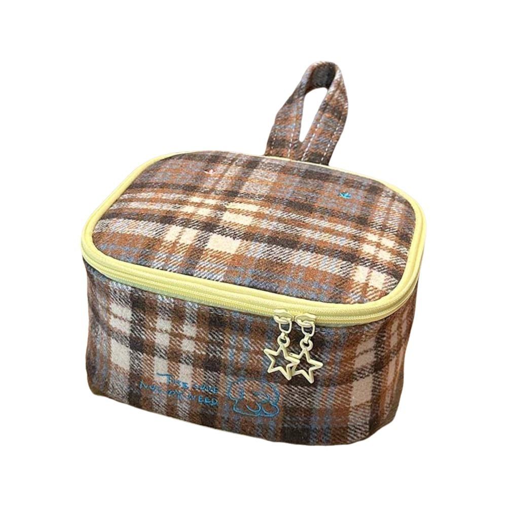 Handbag Plaid Cosmetic Bag Cartoon Puppy Embroidered Pouch for Make Up Kit  Kids жёлтый