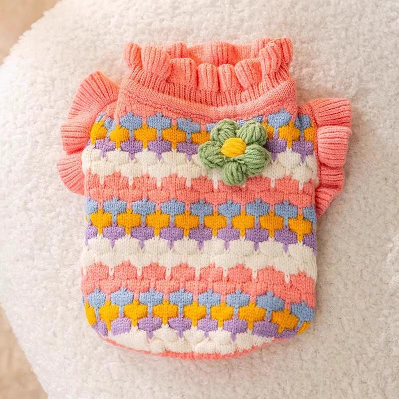 Striped Thickened Front-Opening Sweater for Small and Medium-Sized Dogs