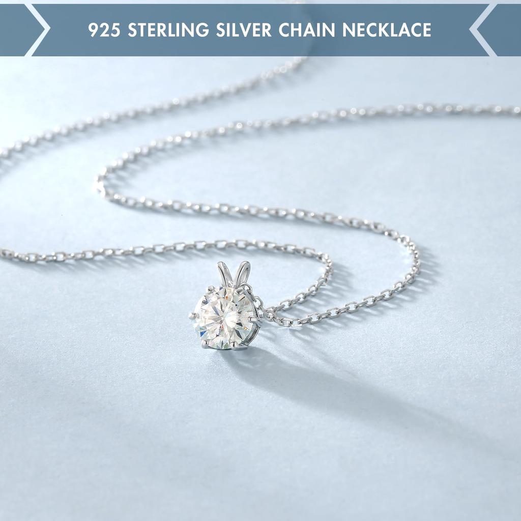 Moissanite 925 Single Diamond Moissanite Pendant 6 White Gold Adjustable Popular for Gift KRKC&CO Women's Necklace, Silver, Necklace, Top, Prongs,