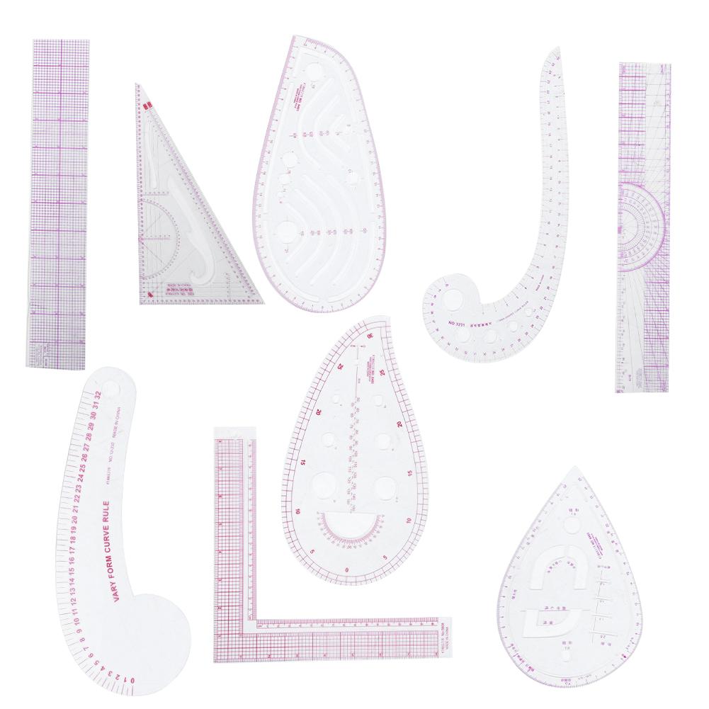 Juego de 9 reglas de costura, regla curva multifuncional, accesorios de medición de sastre.