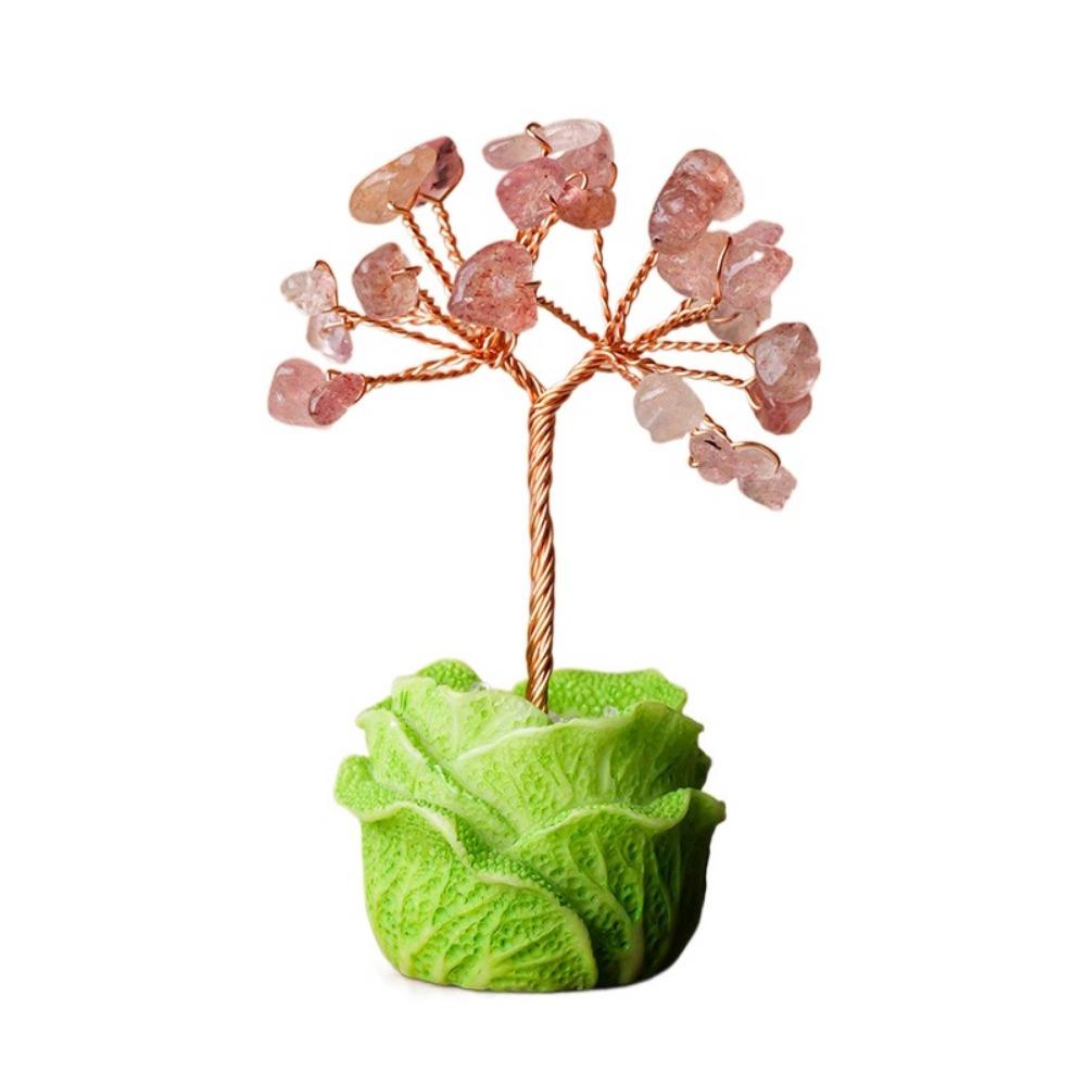 Creative Fortune Tree Figurine Copper Wire Lucky Tree Ornament Unique Natural Crystal Tree  Office Style 7