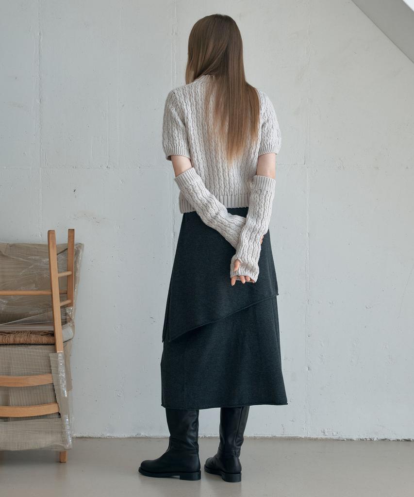 Awi Layered Button Wrap Skirt_Charcoal
