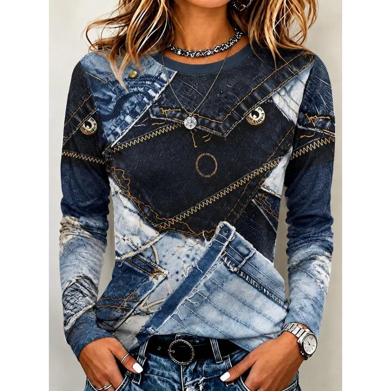 Autumn Women's 3D Printed Crew Neck Long Sleeve T-Shirt