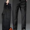 Men's Black Fleece Lined Straight Leg Pants Thermal Casual Trousers