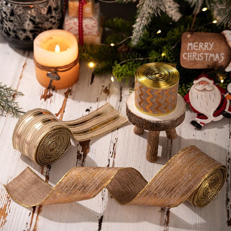 Wired Edge Ribbon Festive Christmas Ribbon Champagne Gold Ribbon Subtle Luster For Floral Wreaths Craft Projects Gift Packaging