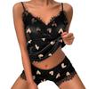 Women Casual Sleepwear Set V Neck Sling Shorts Polka Dot Printed Sexy and Letter Loungewear Vest