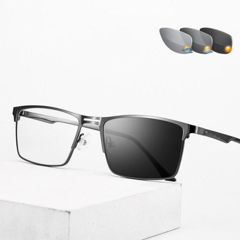 0 -0.5 -0.75 To -6.0 Metal Full Frame Sun Photochromic Square Prescription Eyeglasses With Cylinder Power Glasses