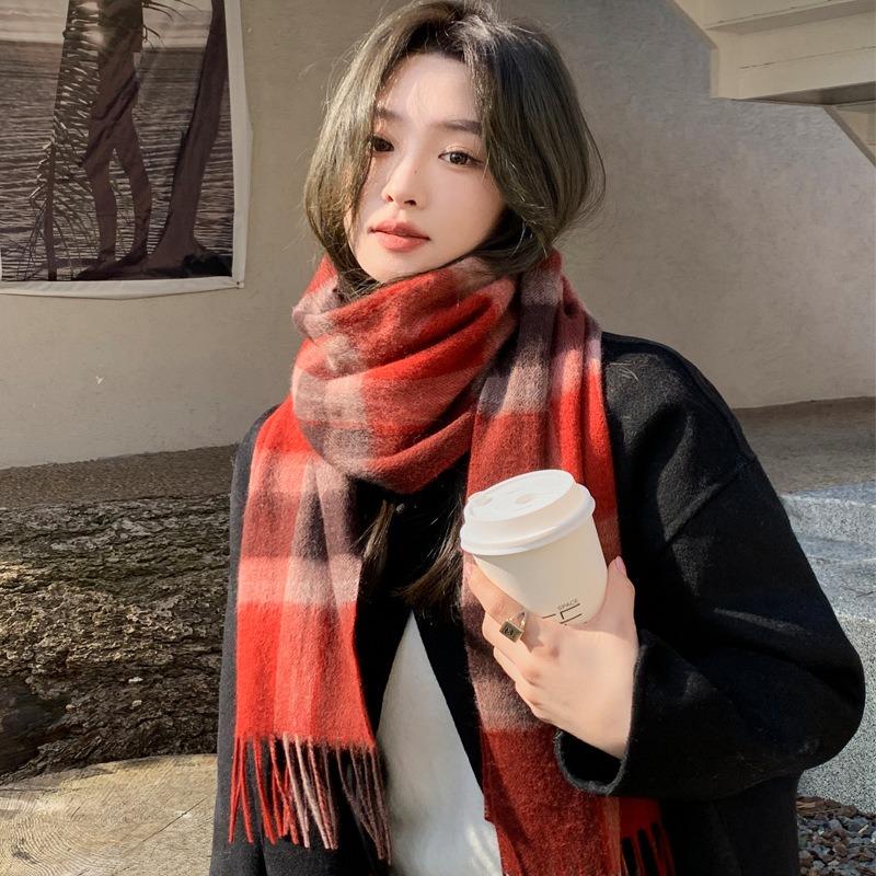 100 Pure Wool Classic British Red Plaid Men's and Women's Autumn and Winter Scarves Couple's Warm Scarves
