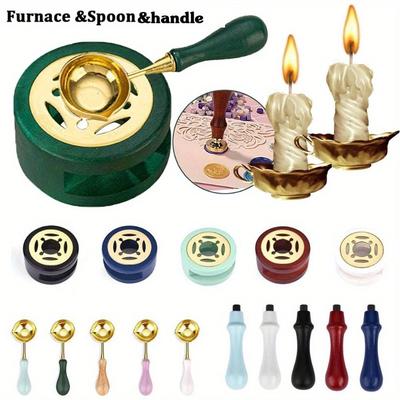 1set Wax Seal Stamp Set Lacquer Furnace Wax Seal Melting Spoon Rubber Wood Melting Heater Bead Pot Stick Heater Craft Supplies