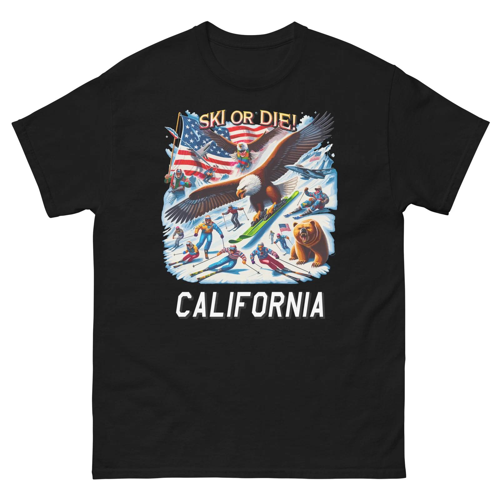 California Ski Or Die Eagle USA America Skiing Skier T-Shirt Shirt M