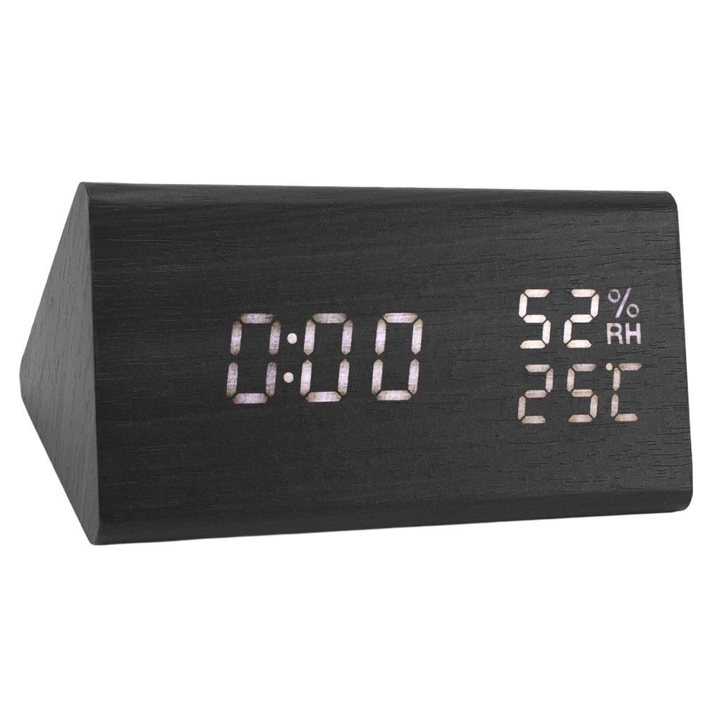 Wooden Digital Alarm Clocks LED Display Temperature Humidity Alarm Clocks for Bedside Bedroom Dormit
