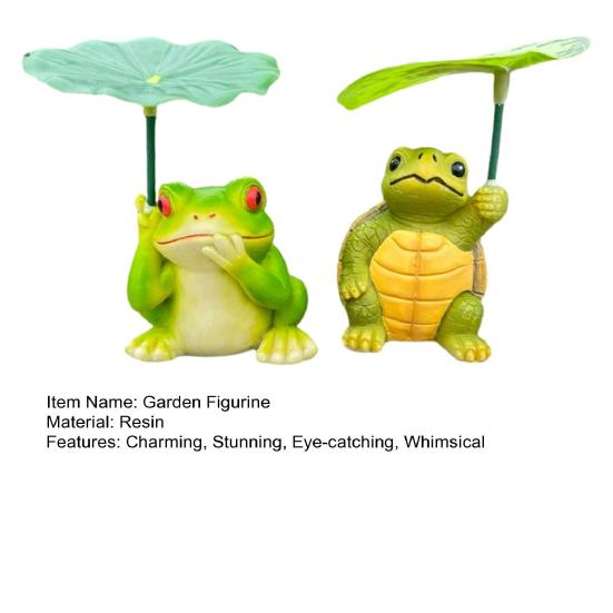 2 Pcs Umbrella Frog Garden Statue Cute Frog Turtle Holding Umbrella Figurine Resin Sculpture for Fish Tank Planter Pot Patio Pond Decor