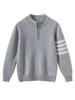 Unisex Youth TB Half-Zip Cashmere Sweater with Classic Four-Bar Design