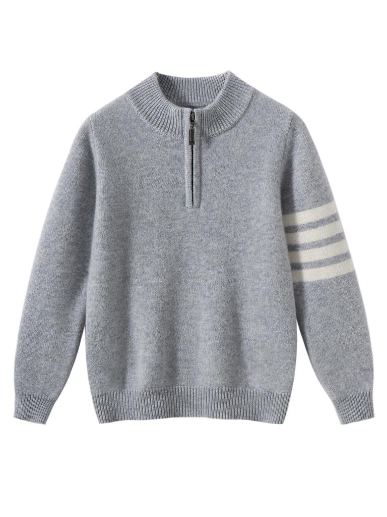 Unisex Youth TB Half-Zip Cashmere Sweater with Classic Four-Bar Design