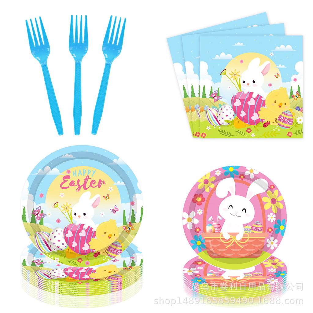Easter Bunny Theme Party Supplies Easter Decoration Easter Party Banners Disposable Cutlery Arrangement