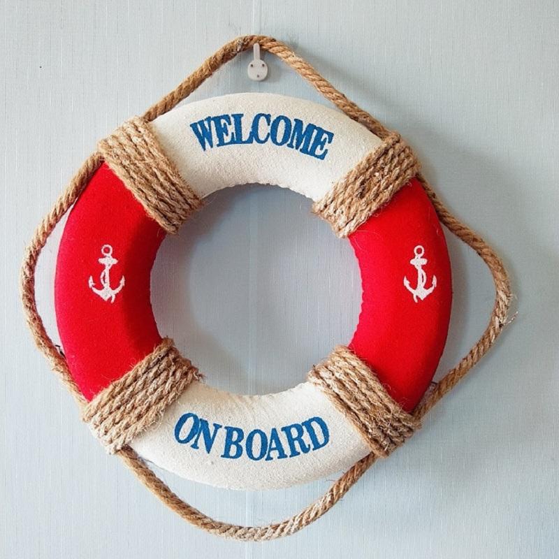 Nautical Life Ring Buoy Welcome Aboard Cloth Decorative Home Wall Hanging Decor Ornament Mediterranean Style Home Decoration