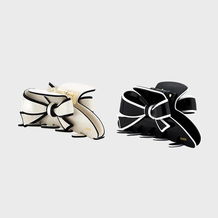 EN011 Double Color Edge Ribbon Hair Clip (Ivory, Black)