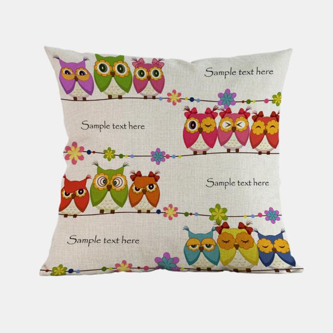 Owl Cartoon Animal Style Cushion Cover Cute Children Painting Cotton Linen Room Sofa Decoration Throw Pillow Case Cojines