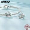 WOSTU 925 Silver Crown Charm Infinite Love Angel Zircon Beads Fit Original Bracelet Bangle Jewelry Gift for Women