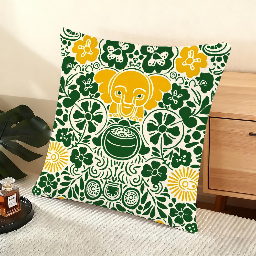 Elephant and flower Cushion Cover Soft Short Plush Pillow Cover Smooth Cozy Texture Aesthetic Cushion Case Home Decor