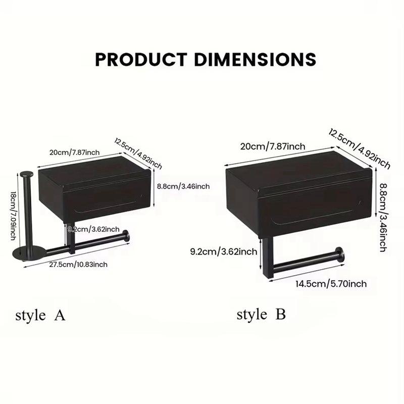 AS60-No-Drill,Bathroom Organizer For Essentials-Mounted Toilet Paper Holder In Sleek Black Featuring Shelf 1Pc Wall Mount Design