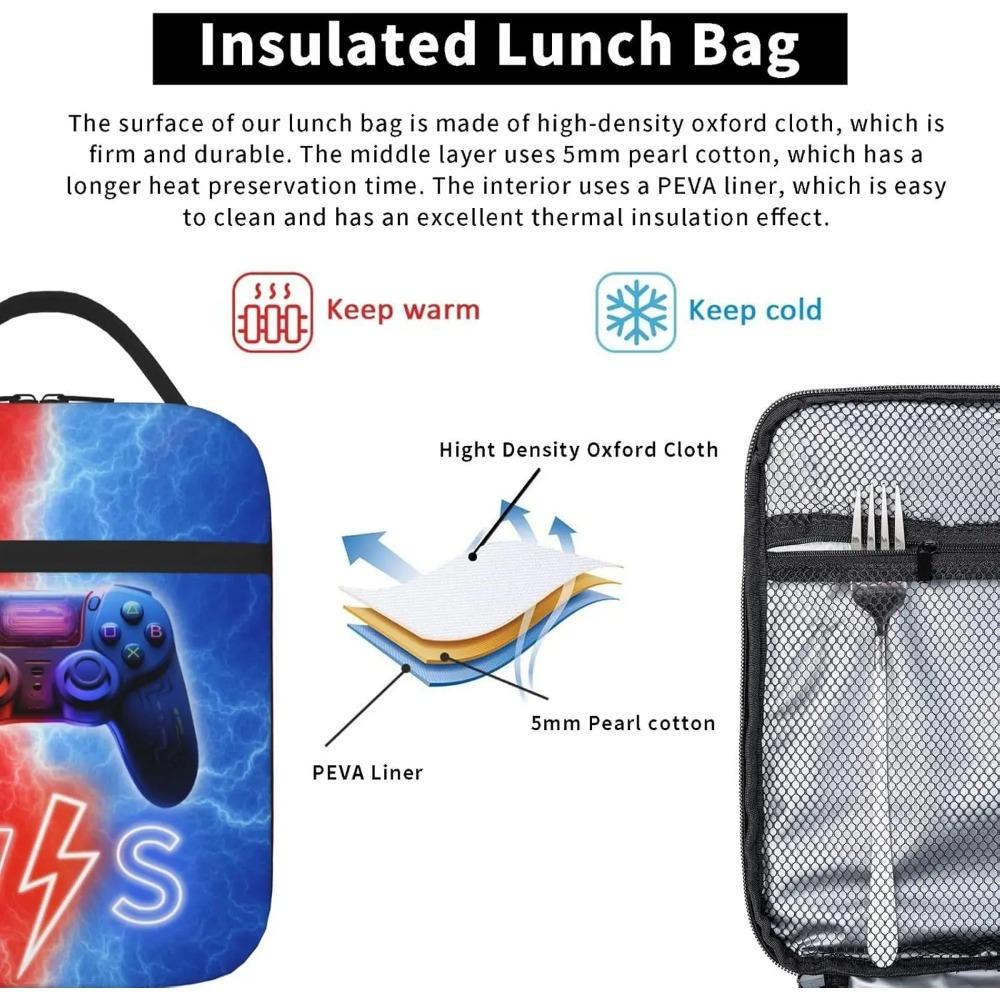 Lunch Box for Boys, Cool Video Game Controller Reusable Lunch Bag for Kids, Gaming Reusable Lunch Box Cooler  for School Travel