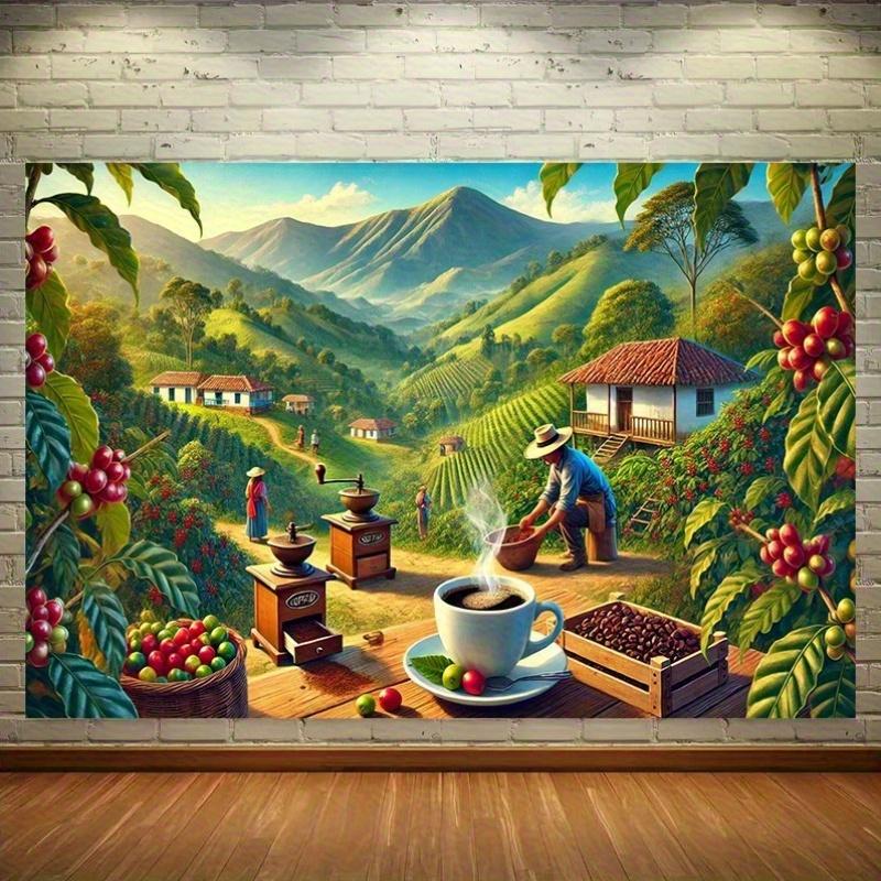 2D plane 1 piece of Colombian coffee culture background fabric - Large scene of a Colombian coffee farm 47.2x31.5inch/120*80cm