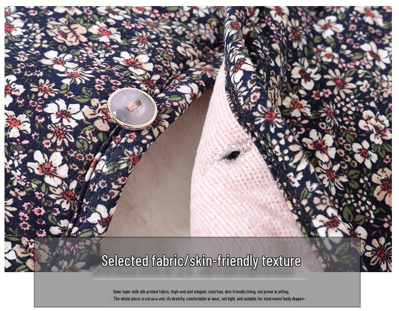 Grandma's Winter Floral Cotton Jacket with Velvet Lining - Warm, Thickened, Small Size for Elderly Women