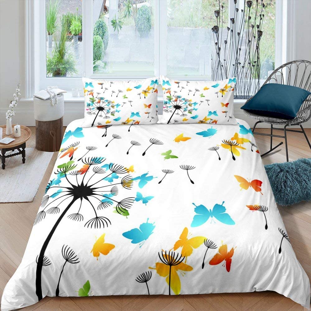 Dandelion Duvet Cover Set White Flower Pattern Polyester Comforter Cover King Queen Full Size For Kids Boys Girls Bedding Set