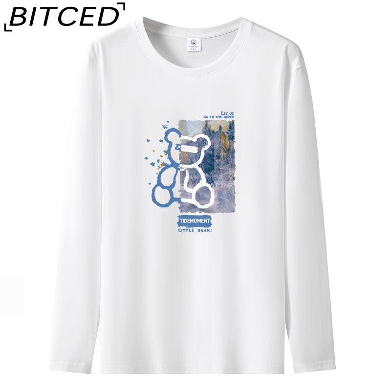 BITCED Мужская футболка с длинными рукавами, облегающая, весна-осень, универсальная рубашка с круглым вырезом
